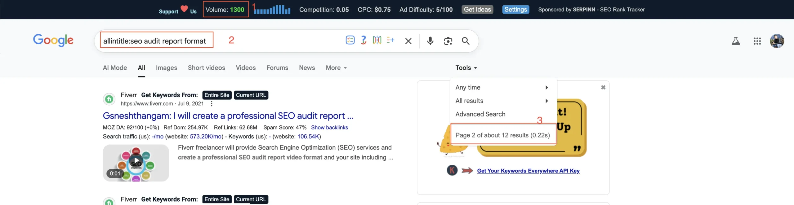 keyword golden ratio tool with example
